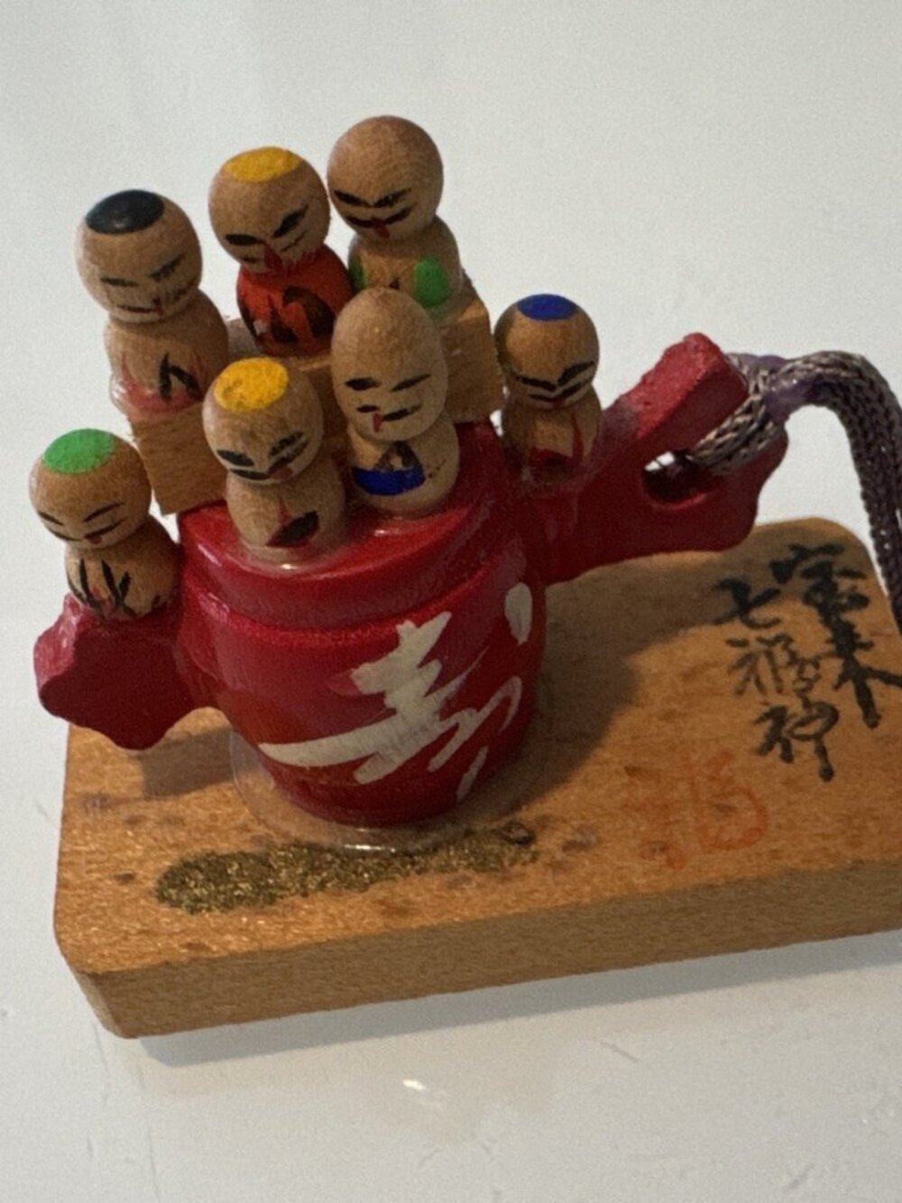 Vintage Japanese Creative SOSAKU Kokeshi Mini Wood Dolls Folk Art 7 Fortune Gods